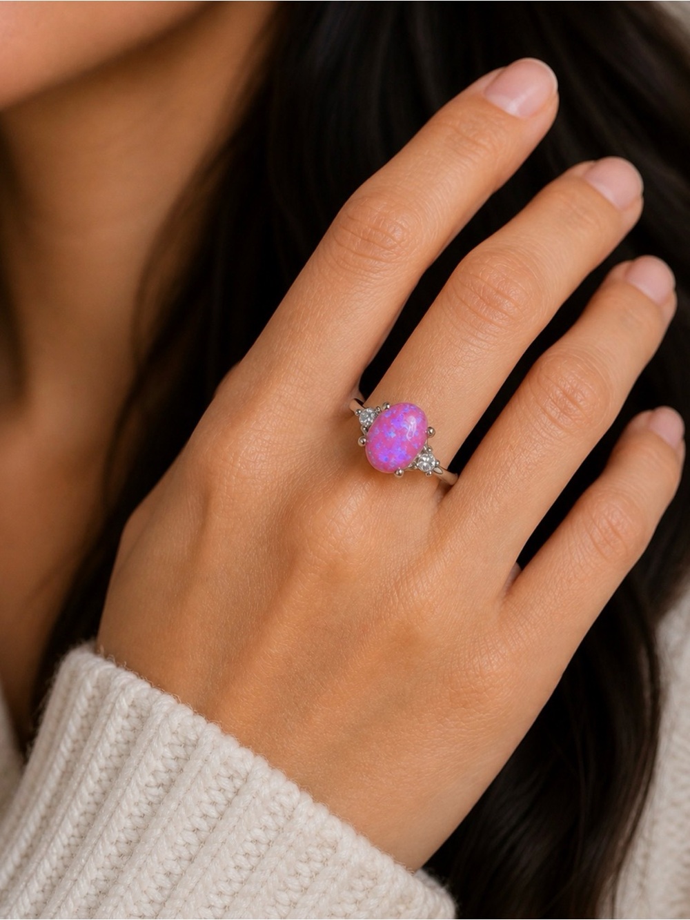 💗 Pink Ethiopian Opal Ring – Iridescent Fire Statement Ring - SZ 12 💗